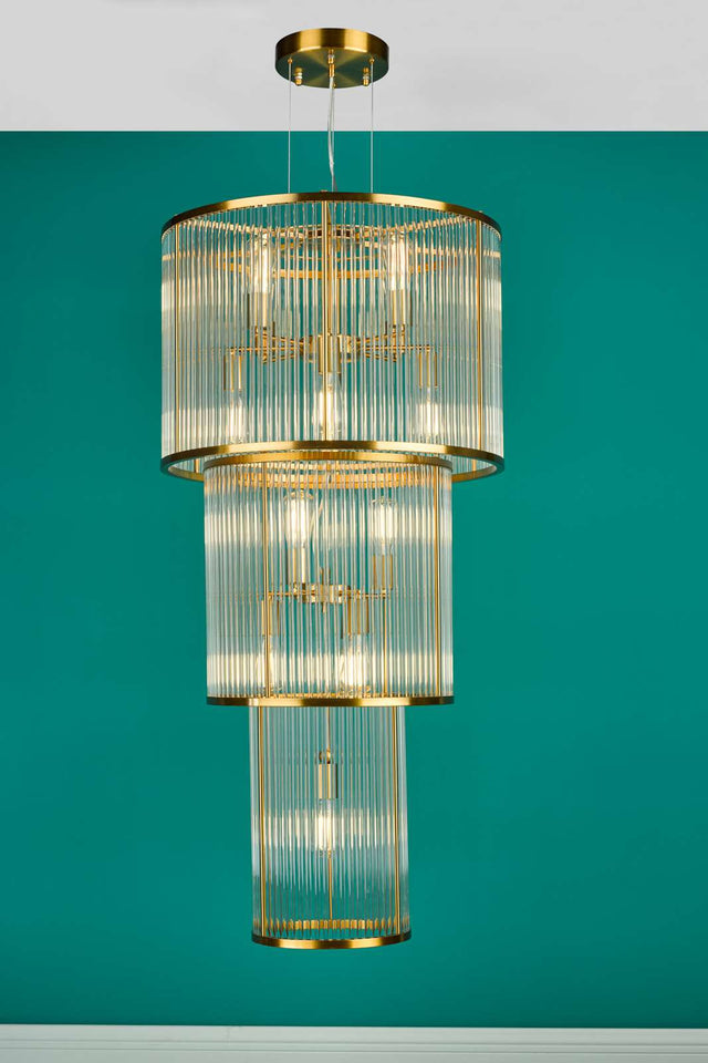 Eleanor 15 Light Chandelier Natural Brass Glass