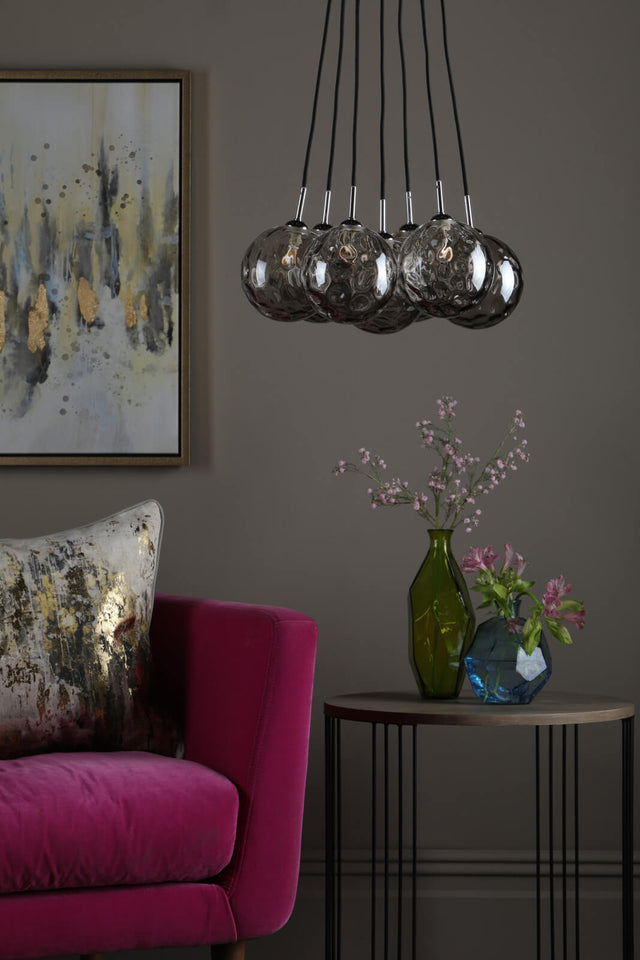 Elpis 7 Light Cluster Pendant Polished Chrome Smoked Glass