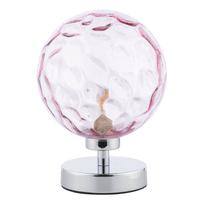 Esben Table Lamp Polished Chrome Pink Dimpled Glass