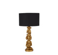 3 Wise Monkeys Table Lamp - Gold Resin & Black Fabric Shade