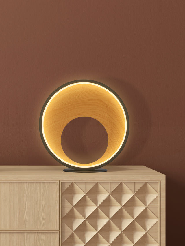 Curio Table Lamp - Black Metal & Wood