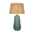 Cameo 1Lt Table Lamp, Blue Glass with Natural Linen Shade