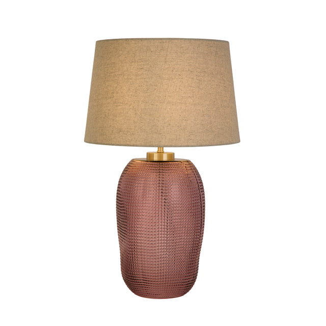Amethyst 1Lt Table Lamp, Pink Glass with Natural Linen Shade