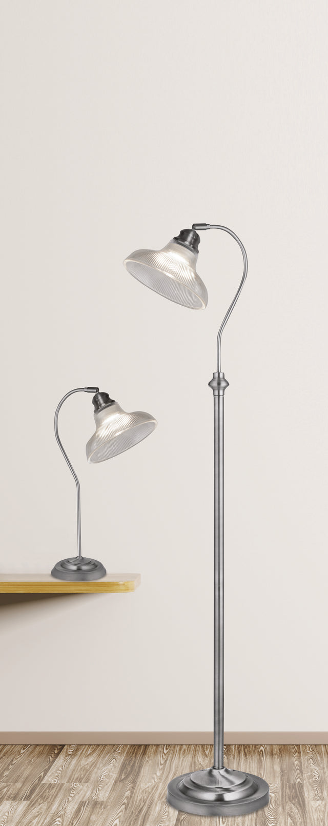 Bistro III Floor Lamp - Satin Silver & Holphane Style Glass
