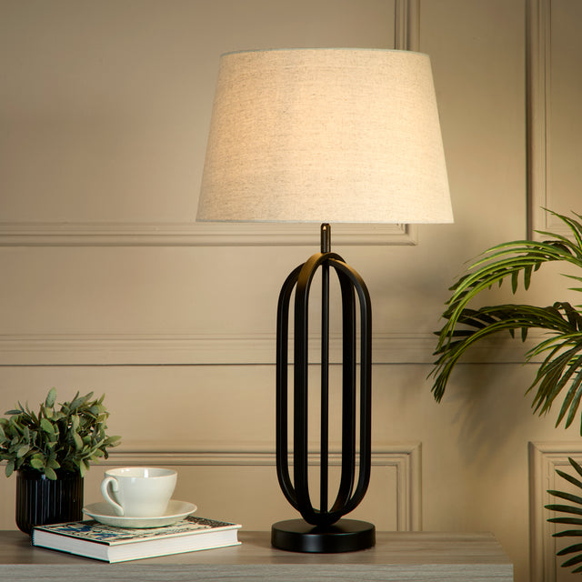 Chic Table Lamp - Black Metal with Natural Shade