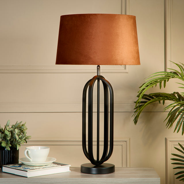 Chic Table Lamp - Black Metal with Burnt Orange Shade