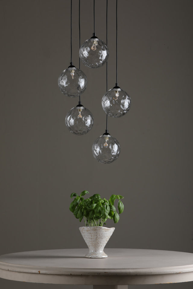 Federico 5 Light Cluster Pendant Matt Black Clear Dimpled Glass