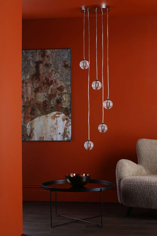 Federico 5 Light Cluster Pendant Polished Chrome Clear Ribbed Glass