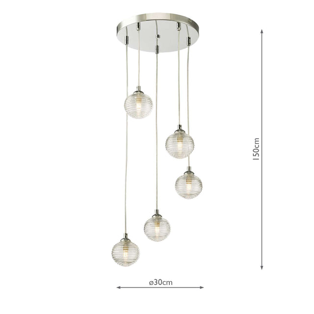 Federico 5 Light Cluster Pendant Polished Chrome Clear Ribbed Glass