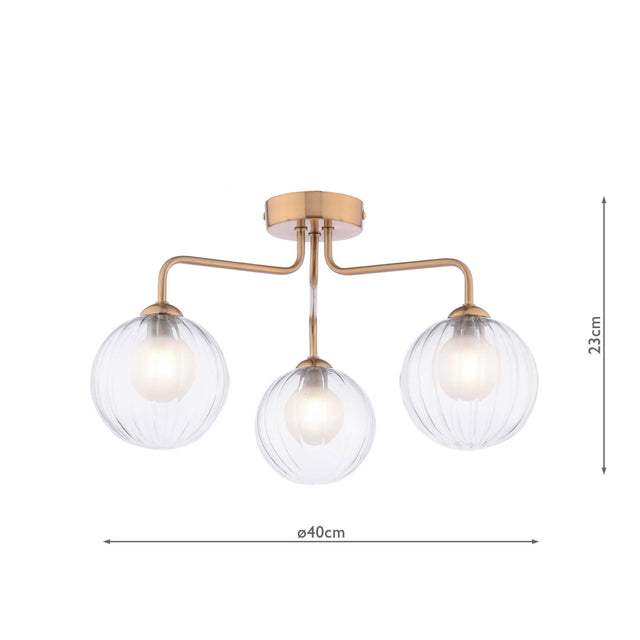 Feya 3 Light Semi-Flush Antique Bronze & Clear/Opal Glass
