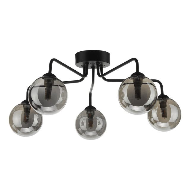 Feya 5 Light Semi Flush Matt Black Smoked Glass