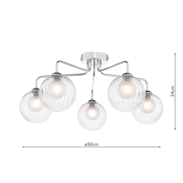 Feya 5 Light Semi-Flush Polished Chrome & Clear/Opal Glass