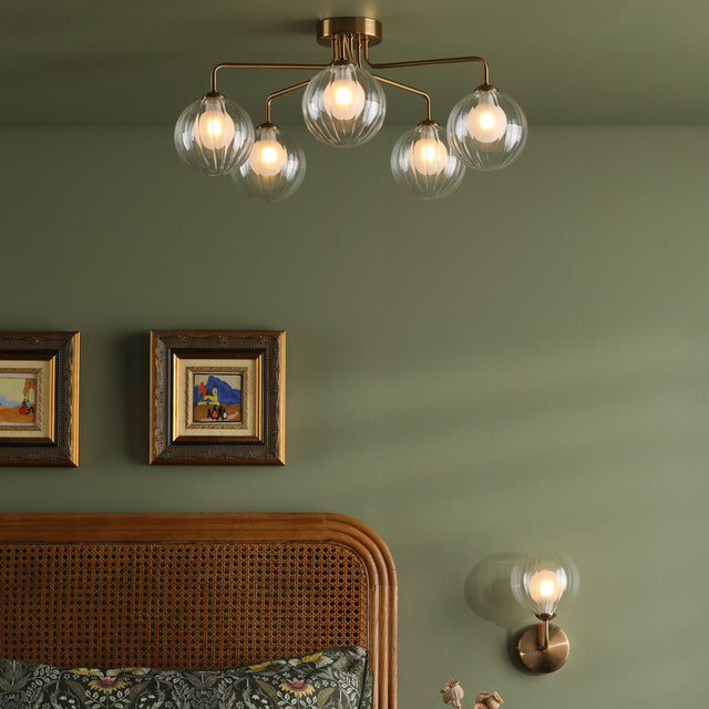 Feya 5 Light Semi-Flush Antique Bronze & Clear/Opal Glass