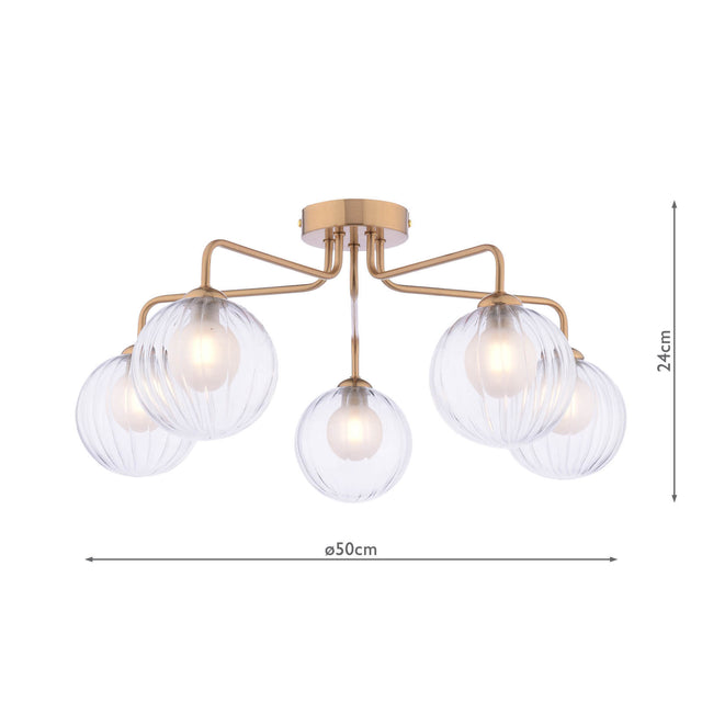 Feya 5 Light Semi-Flush Antique Bronze & Clear/Opal Glass
