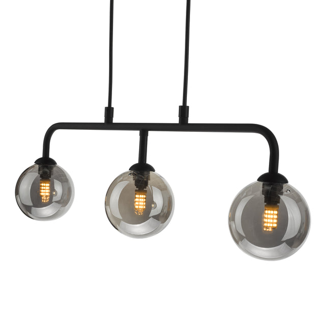 Feya 3 Light Bar Pendant Matt Black Smoked Glass
