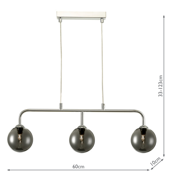 Feya 3 Light Bar Pendant Polished Chrome Smoked Glass