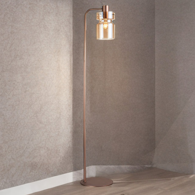 Copper Finish W/ Amber Glass Camden Floor Lamp