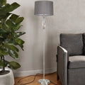 Satin Nickel Floor Lamp C/W Grey Textured Shade