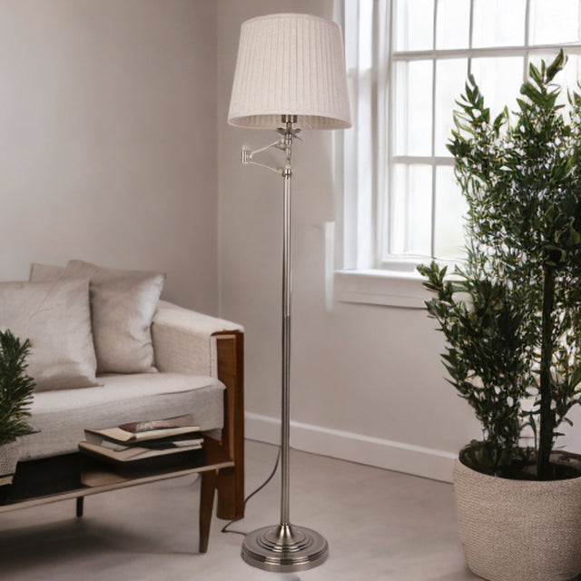 Antique Brass Finish W/ Cream Shade Floor Lamp