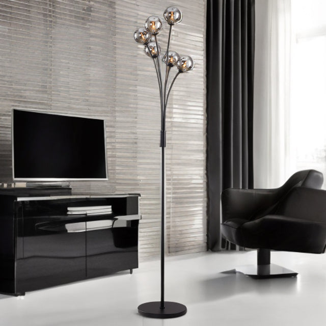 Matt Black Finish C/W Smoke Glass Shades Floor Lamp
