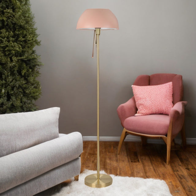 Bella Brass Floor Lamp C/W Pink Dome Shade
