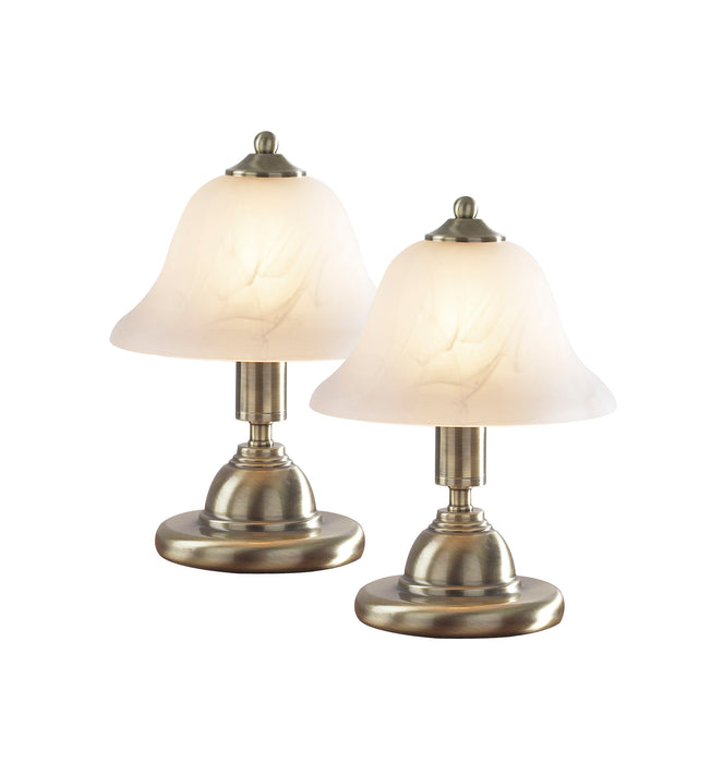Gloucester Touch Table Lamp Antique Brass & Glass Shade - Twin Pack