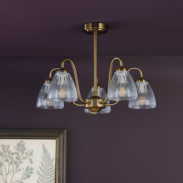 Glynis 5 Light Semi-Flush Brushed Bronze and Ribbed Glass