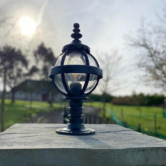Victorian globe pier light in cast iron for flat pier caps