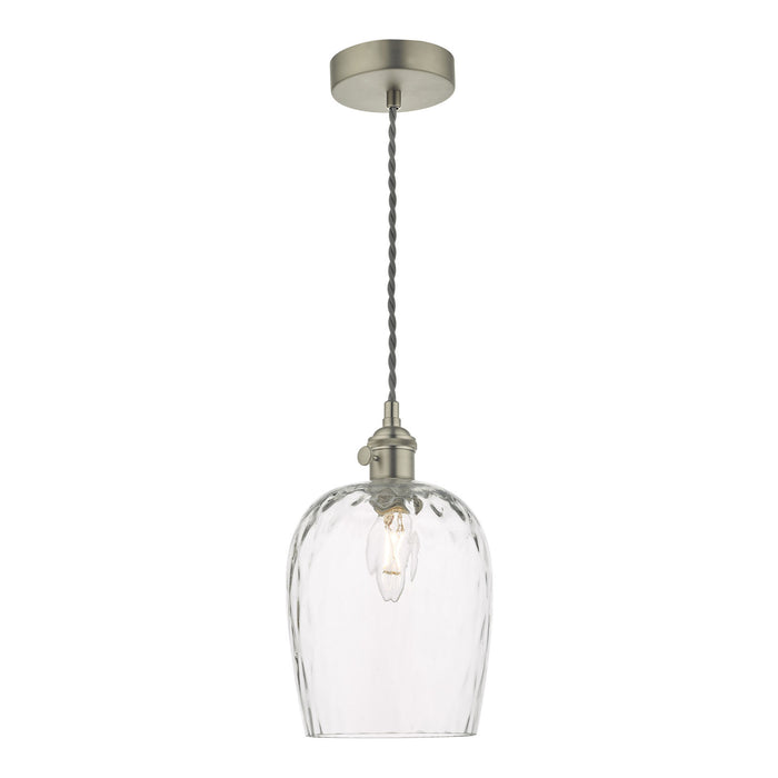 Hadano Pendant Antique Chrome With Dimpled Glass Shade