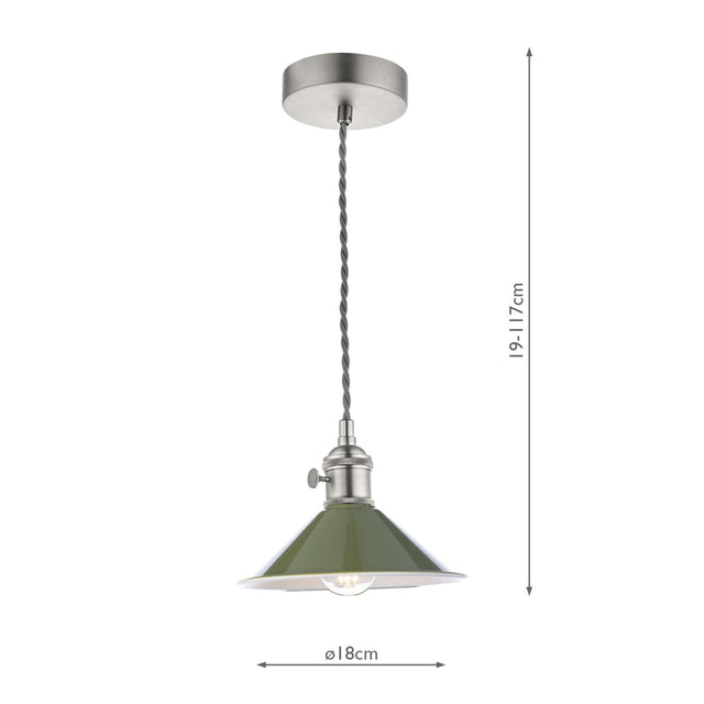 Hadano 1 Light Pendant Antique Chrome With Olive Green Shade