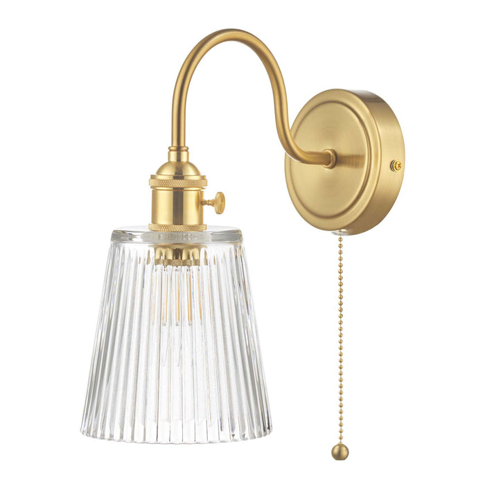 Hadano Wall Light Brass With Clear Ribbed Glass Shade