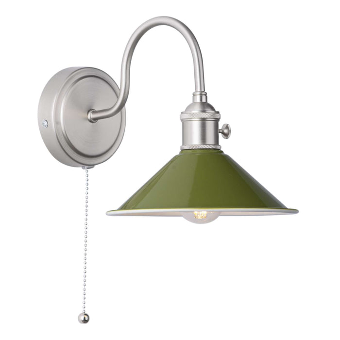 Hadano Wall Light Antique Chrome With Olive Green Shade