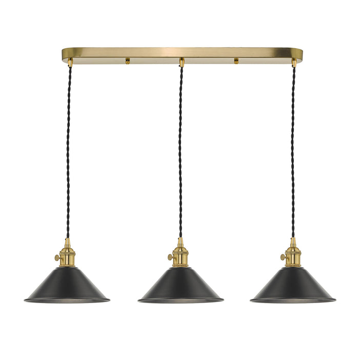 Hadano 3 Light Brass Suspension With Antique Pewter Shades
