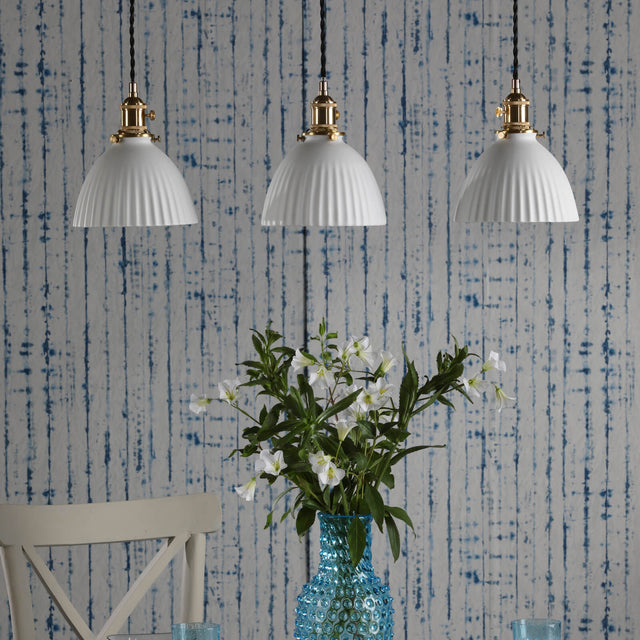 Hadano 3 Light Bar Pendant Natural Brass & Ceramic Domed Shade