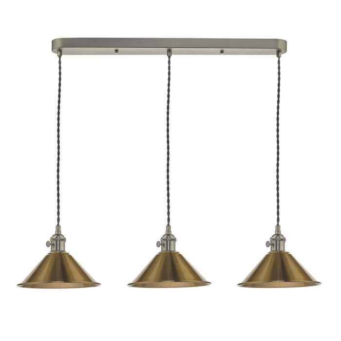 Hadano 3 Light Antique Chrome Suspension With Aged Brass Shades