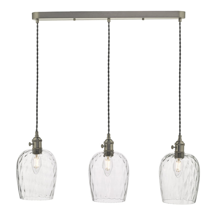 Hadano 3 Light Antique Chrome Suspension With Dimpled Glass Shades