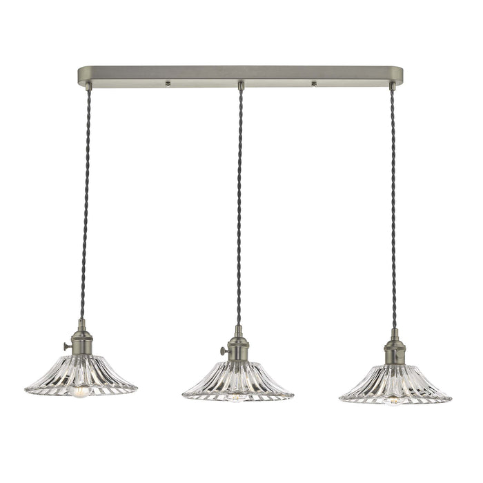 Hadano 3 Light Antique Chrome Suspension With Flared Glass Shades
