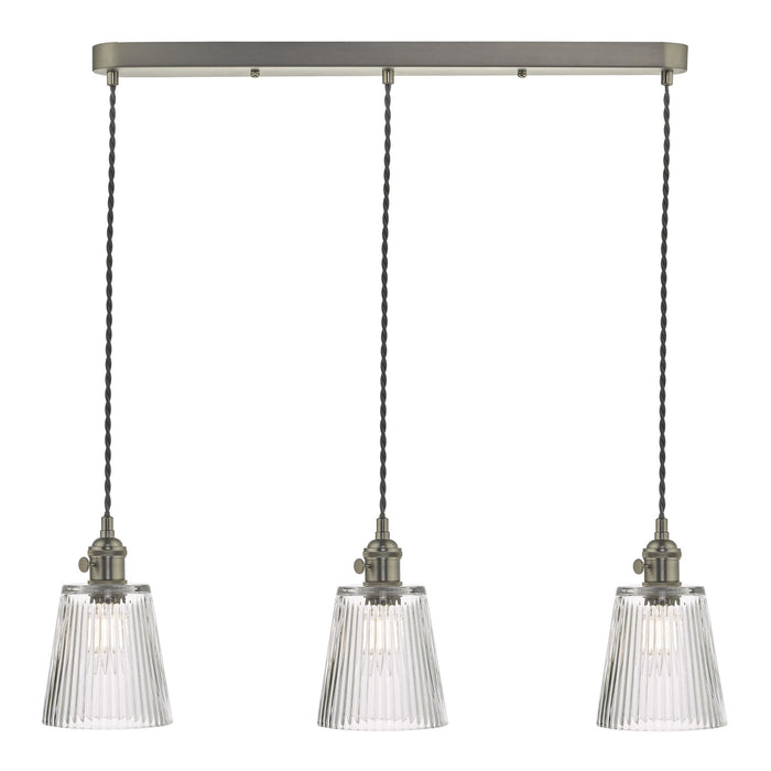 Hadano 3 Light Antique Chrome Suspension With Ribbed Glass Shades