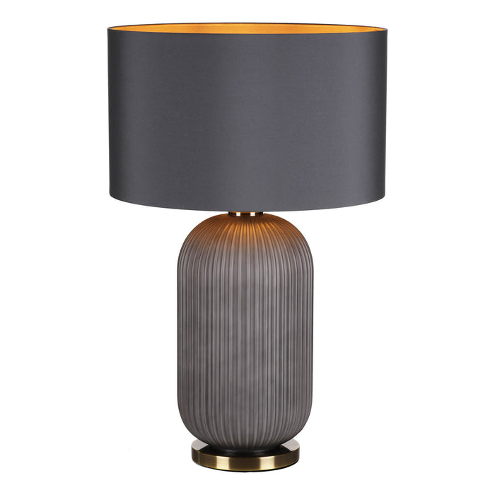Helicon Table Lamp Grey Ribbed Glass and Antique Brass With Shade