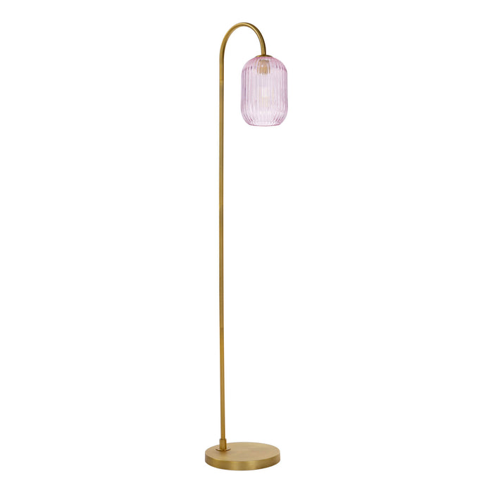 Idra Floor Lamp Aged Bronze and Pink Ribbed Glass