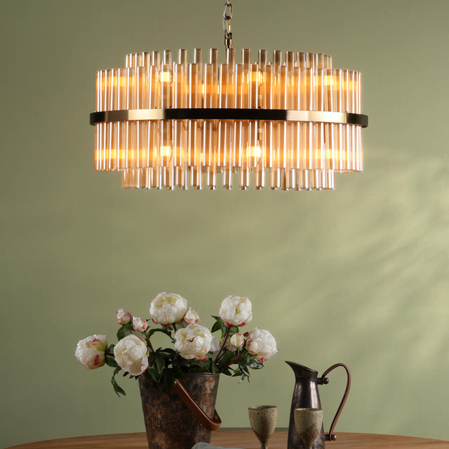 Imani 16 Light Pendant Natural Brass and Champagne Glass