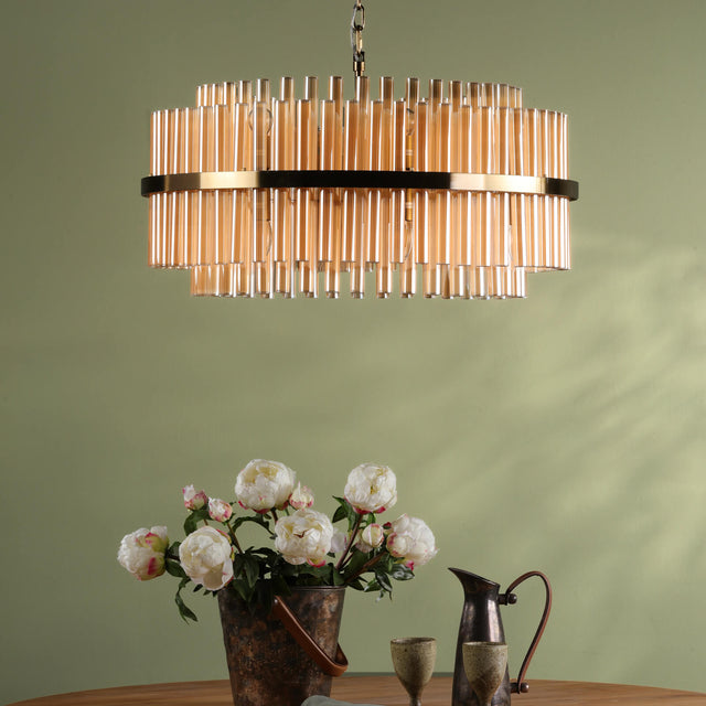 Imani 16 Light Pendant Natural Brass and Champagne Glass