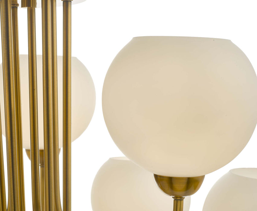 Indra Opal Glass Globe 9 Light Pendant Natural Brass