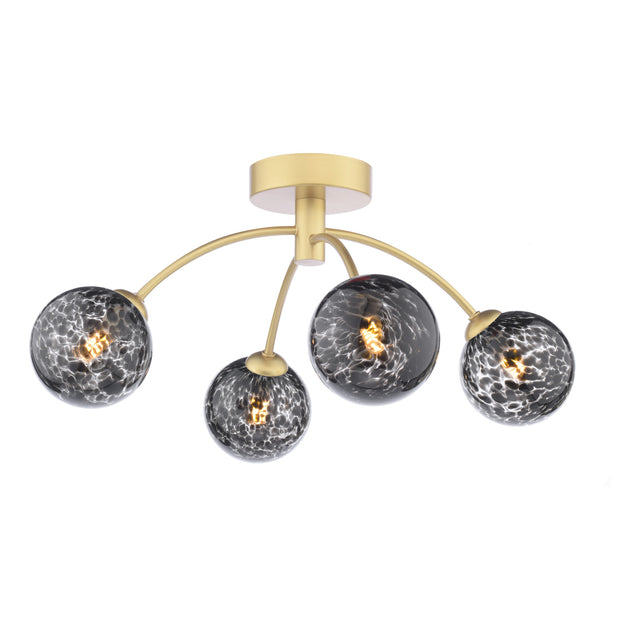 Izzy 4 Light Semi-Flush Polished Gold and Black Confetti Glass