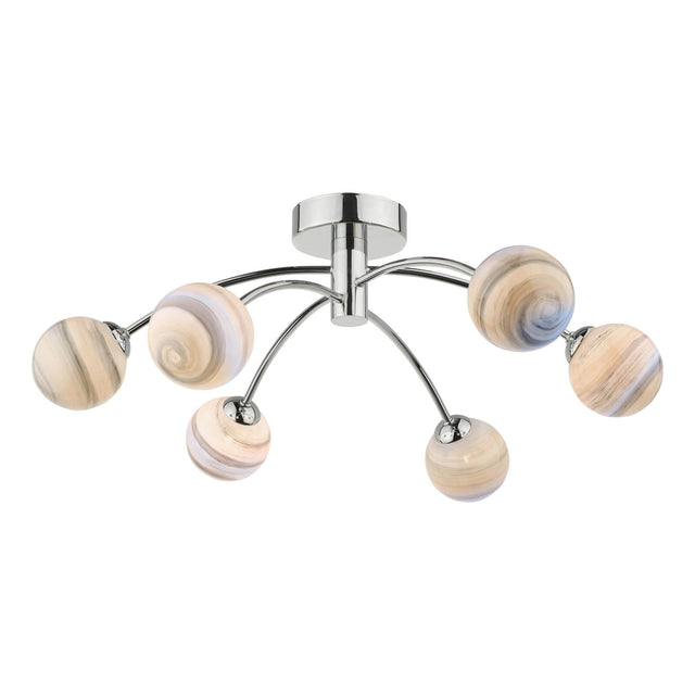 Izzy 6 Light Semi Flush Polished Chrome Planet Glass