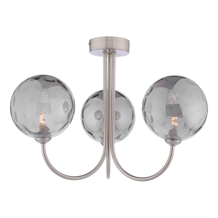 Jared 3 Light Semi-Flush Satin Nickel and Smoked Dimpled Glass