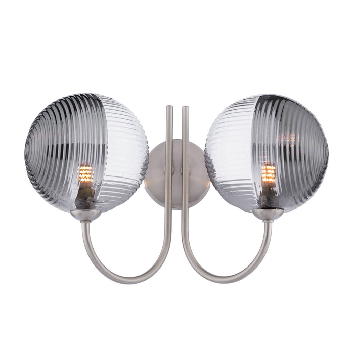 Jared 2 Light Wall Light Satin Nickel & Smoked/Clear Ribbed Glass