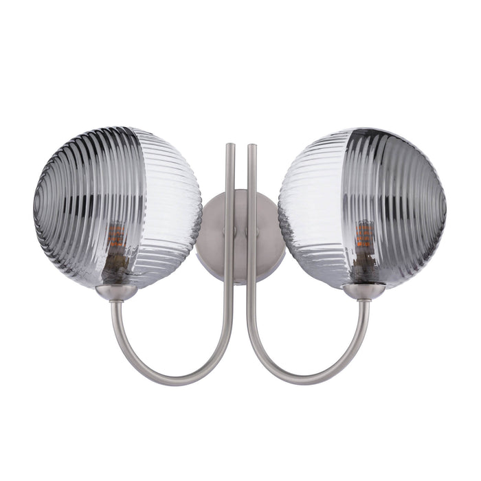 Jared 2 Light Wall Light Satin Nickel & Smoked/Clear Ribbed Glass
