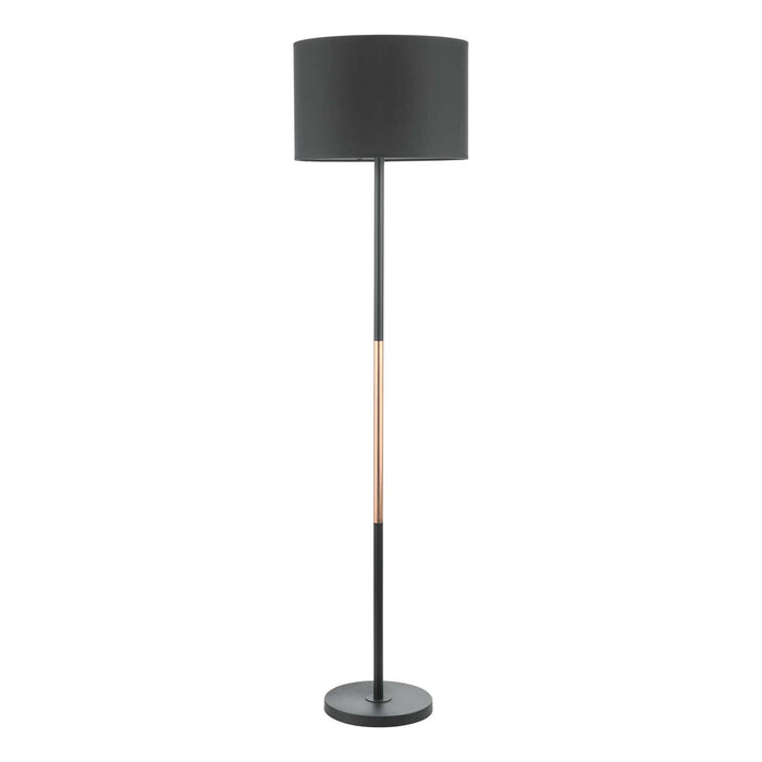 Kelso Floor Lamp Matt Black Polished Copper With Shade