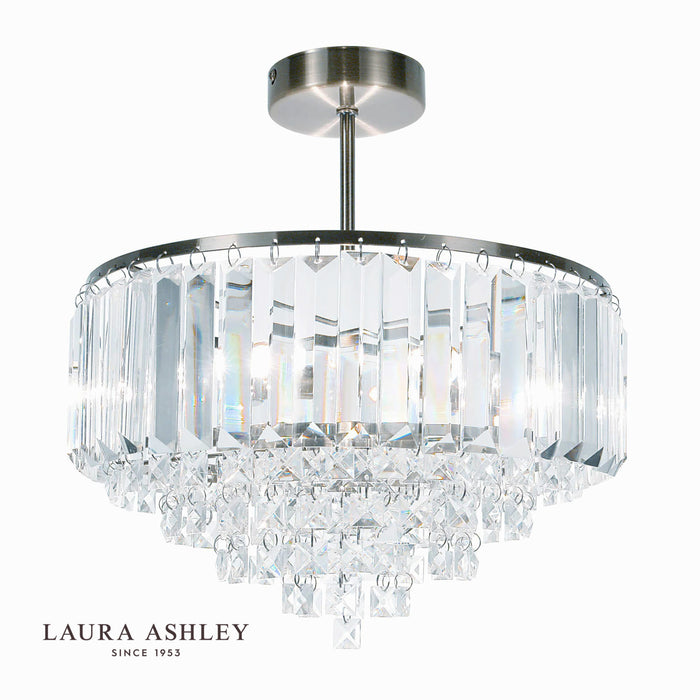 Laura Ashley Vienna 3lt Semi Flush Crystal & Antique Brass